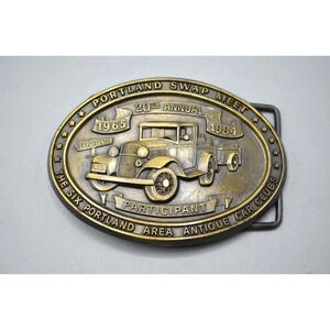 Portland Swap Meet  Belt Buckle 1984 20th Annual Car Club VTG Oval Brass Tone